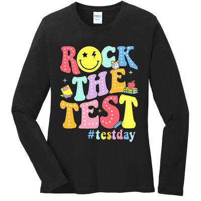 Rock The Test Testing Day Retro Motivational Teacher Student Ladies Long Sleeve Shirt
