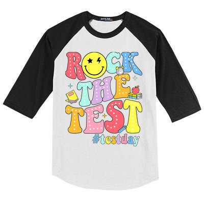Rock The Test Testing Day Retro Motivational Teacher Student Kids Colorblock Raglan Jersey