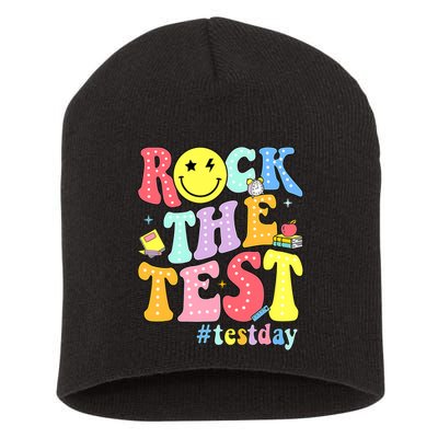 Rock The Test Testing Day Retro Motivational Teacher Student Short Acrylic Beanie