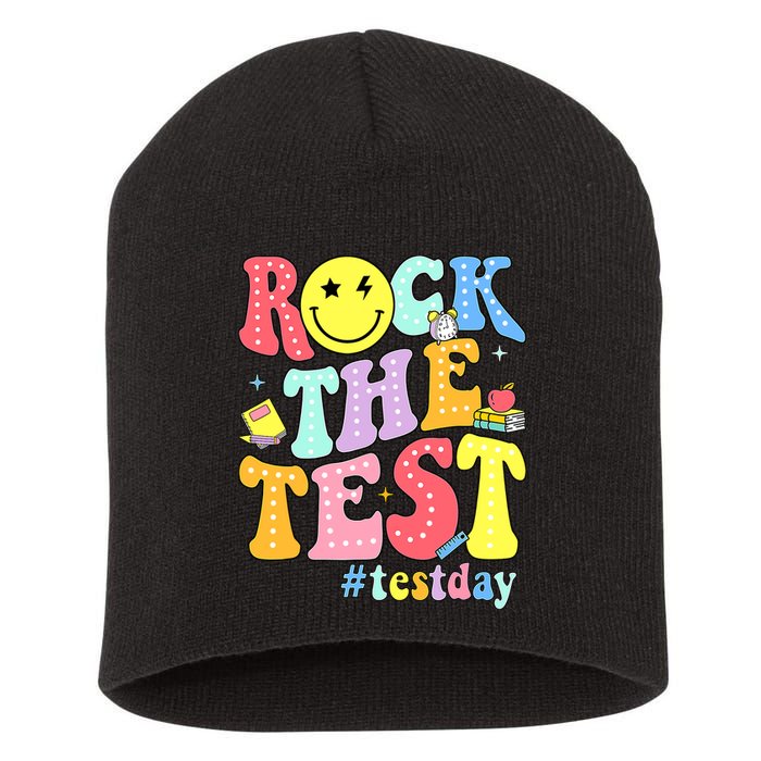 Rock The Test Testing Day Retro Motivational Teacher Student Short Acrylic Beanie