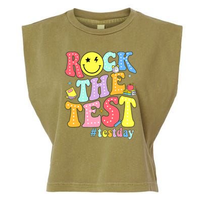 Rock The Test Testing Day Retro Motivational Teacher Student Garment-Dyed Women's Muscle Tee