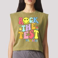 Rock The Test Testing Day Retro Motivational Teacher Student Garment-Dyed Women's Muscle Tee
