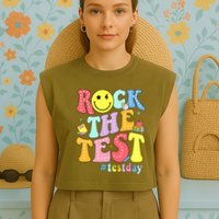 Rock The Test Testing Day Retro Motivational Teacher Student Garment-Dyed Women's Muscle Tee