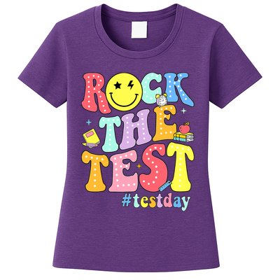 Rock The Test Testing Day Retro Motivational Teacher Student Womens T-Shirt