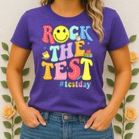 Rock The Test Testing Day Retro Motivational Teacher Student Womens T-Shirt