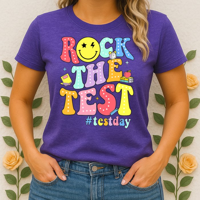 Rock The Test Testing Day Retro Motivational Teacher Student Womens T-Shirt