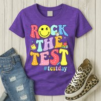 Rock The Test Testing Day Retro Motivational Teacher Student Womens T-Shirt