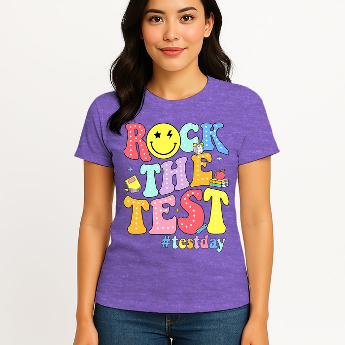 Rock The Test Testing Day Retro Motivational Teacher Student Womens T-Shirt
