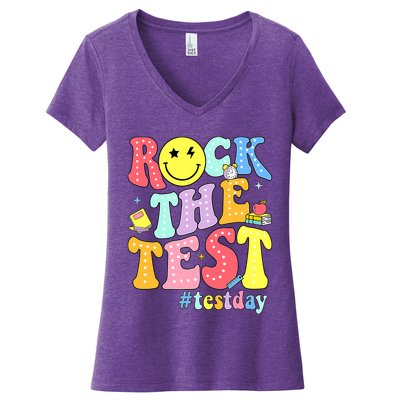Rock The Test Testing Day Retro Motivational Teacher Student Women's V-Neck T-Shirt