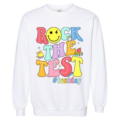 Rock The Test Testing Day Retro Motivational Teacher Student Garment-Dyed Sweatshirt