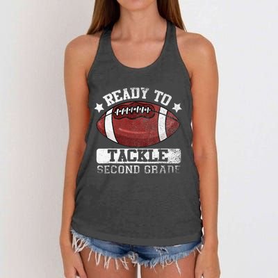 Ready To Tackle 2nd Second Grade Football Back To School Women's Knotted Racerback Tank