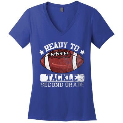 Ready To Tackle 2nd Second Grade Football Back To School Women's V-Neck T-Shirt