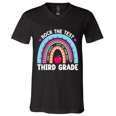 Rock The Test Day 3Rd Grade Teacher Third Grade Testing Day V-Neck T-Shirt