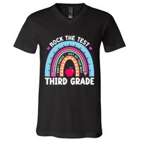 Rock The Test Day 3Rd Grade Teacher Third Grade Testing Day V-Neck T-Shirt
