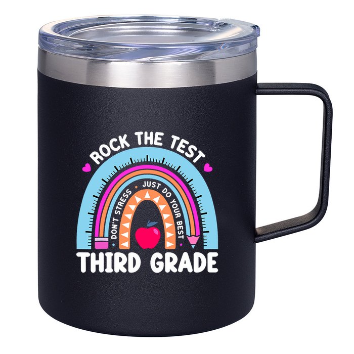 Rock The Test Day 3Rd Grade Teacher Third Grade Testing Day 12oz Stainless Steel Coffee Mug