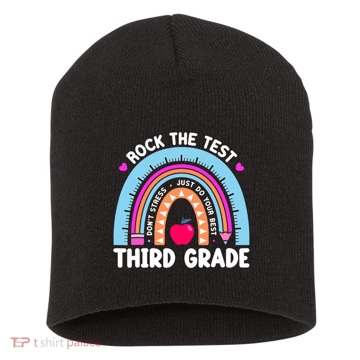 Rock The Test Day 3Rd Grade Teacher Third Grade Testing Day Short Acrylic Beanie