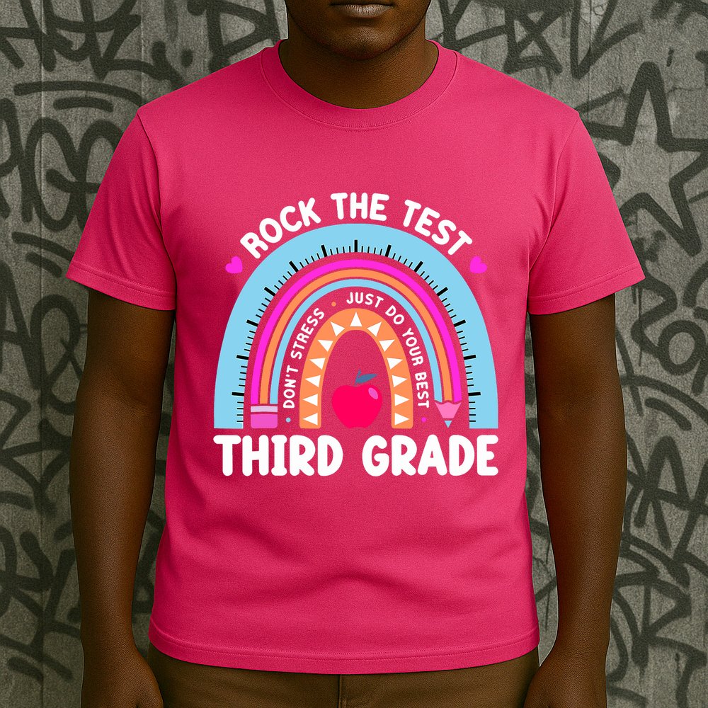 Rock The Test Day 3Rd Grade Teacher Third Grade Testing Day T-Shirt