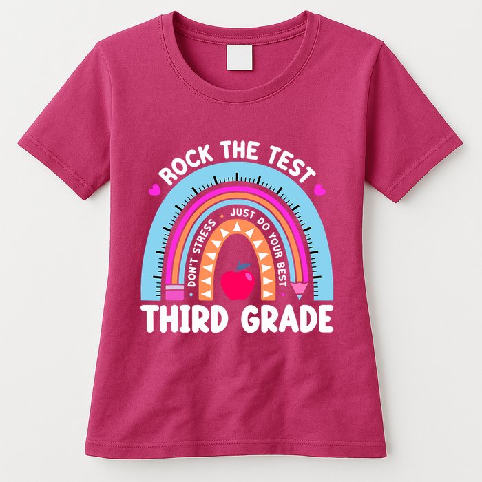 Rock The Test Day 3Rd Grade Teacher Third Grade Testing Day Womens T-Shirt