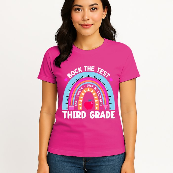 Rock The Test Day 3Rd Grade Teacher Third Grade Testing Day Womens T-Shirt
