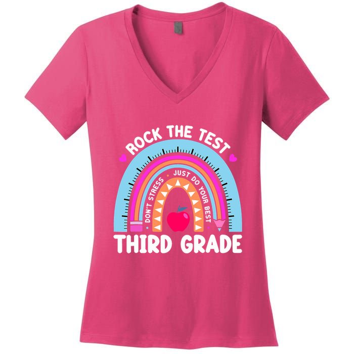 Rock The Test Day 3Rd Grade Teacher Third Grade Testing Day Women's V-Neck T-Shirt