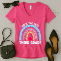 Rock The Test Day 3Rd Grade Teacher Third Grade Testing Day Women's V-Neck T-Shirt