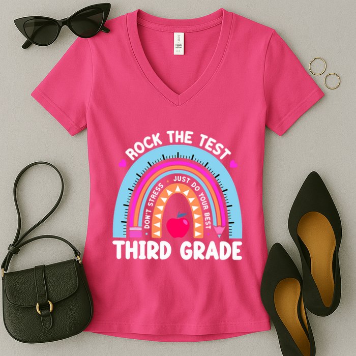 Rock The Test Day 3Rd Grade Teacher Third Grade Testing Day Women's V-Neck T-Shirt