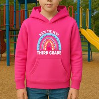 Rock The Test Day 3Rd Grade Teacher Third Grade Testing Day Kids Hoodie