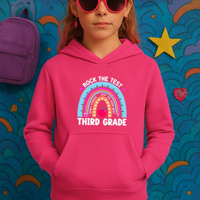Rock The Test Day 3Rd Grade Teacher Third Grade Testing Day Kids Hoodie