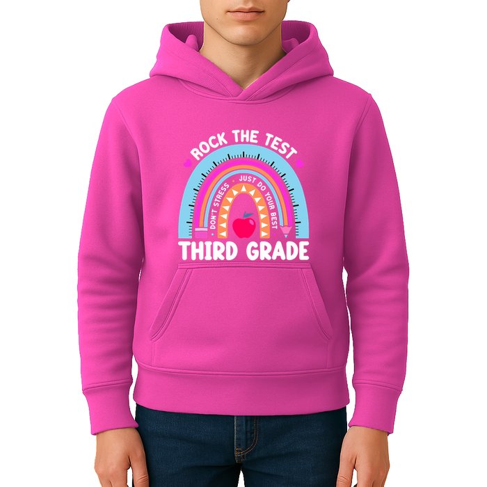 Rock The Test Day 3Rd Grade Teacher Third Grade Testing Day Kids Hoodie