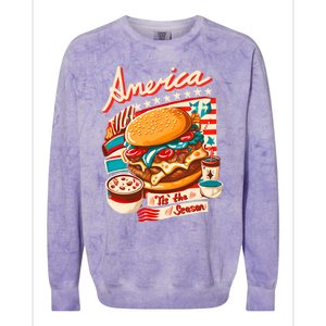 Retro Tis The Season Hamburger America 4th Of July Patriotic Great Gift Colorblast Crewneck Sweatshirt