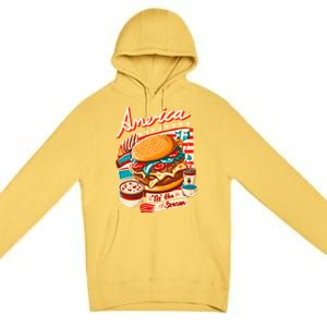 Retro Tis The Season Hamburger America 4th Of July Patriotic Great Gift Premium Pullover Hoodie