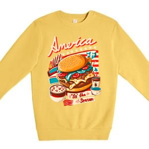 Retro Tis The Season Hamburger America 4th Of July Patriotic Great Gift Premium Crewneck Sweatshirt