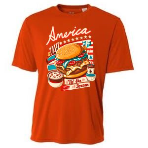 Retro Tis The Season Hamburger America 4th Of July Patriotic Great Gift Cooling Performance Crew T-Shirt