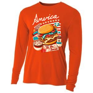 Retro Tis The Season Hamburger America 4th Of July Patriotic Great Gift Cooling Performance Long Sleeve Crew