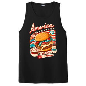 Retro Tis The Season Hamburger America 4th Of July Patriotic Great Gift PosiCharge Competitor Tank