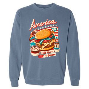 Retro Tis The Season Hamburger America 4th Of July Patriotic Great Gift Garment-Dyed Sweatshirt