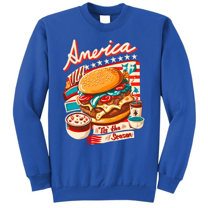 Retro Tis The Season Hamburger America 4th Of July Patriotic Great Gift Sweatshirt