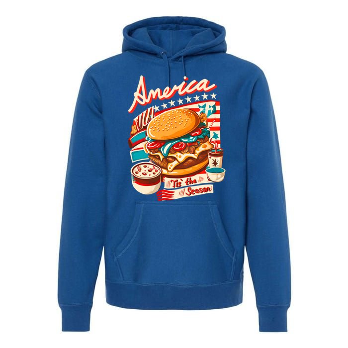 Retro Tis The Season Hamburger America 4th Of July Patriotic Great Gift Premium Hoodie