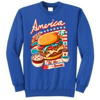 Retro Tis The Season Hamburger America 4th Of July Patriotic Great Gift Tall Sweatshirt