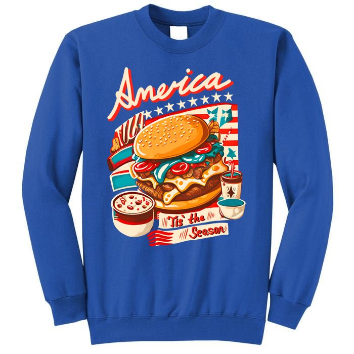 Retro Tis The Season Hamburger America 4th Of July Patriotic Great Gift Tall Sweatshirt