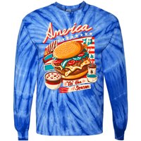 Retro Tis The Season Hamburger America 4th Of July Patriotic Great Gift Tie-Dye Long Sleeve Shirt