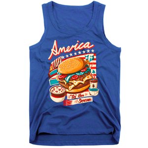 Retro Tis The Season Hamburger America 4th Of July Patriotic Great Gift Tank Top