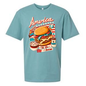 Retro Tis The Season Hamburger America 4th Of July Patriotic Great Gift Sueded Cloud Jersey T-Shirt