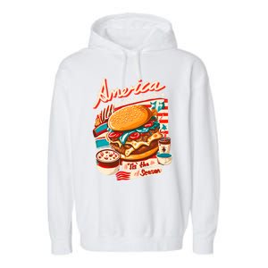 Retro Tis The Season Hamburger America 4th Of July Patriotic Great Gift Garment-Dyed Fleece Hoodie