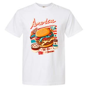 Retro Tis The Season Hamburger America 4th Of July Patriotic Great Gift Garment-Dyed Heavyweight T-Shirt