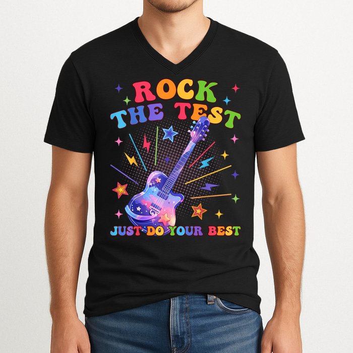 Rock The Test Testing Day Teacher Student Just Do Your Best V-Neck T-Shirt