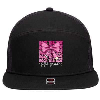 Rock The Test Day 5th Grade Teacher Fifth Grade Testing Day 7 Panel Mesh Trucker Snapback Hat