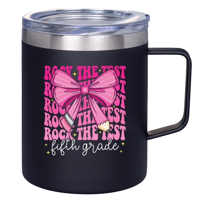 Rock The Test Day 5th Grade Teacher Fifth Grade Testing Day 12oz Stainless Steel Coffee Mug