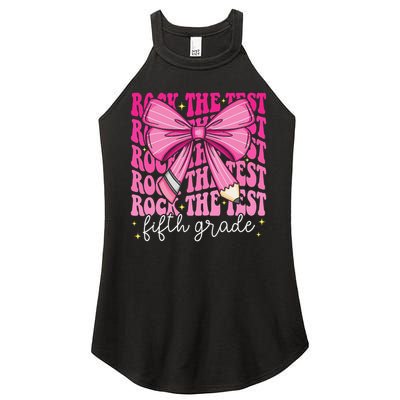 Rock The Test Day 5th Grade Teacher Fifth Grade Testing Day Women's Perfect Tri Rocker Tank