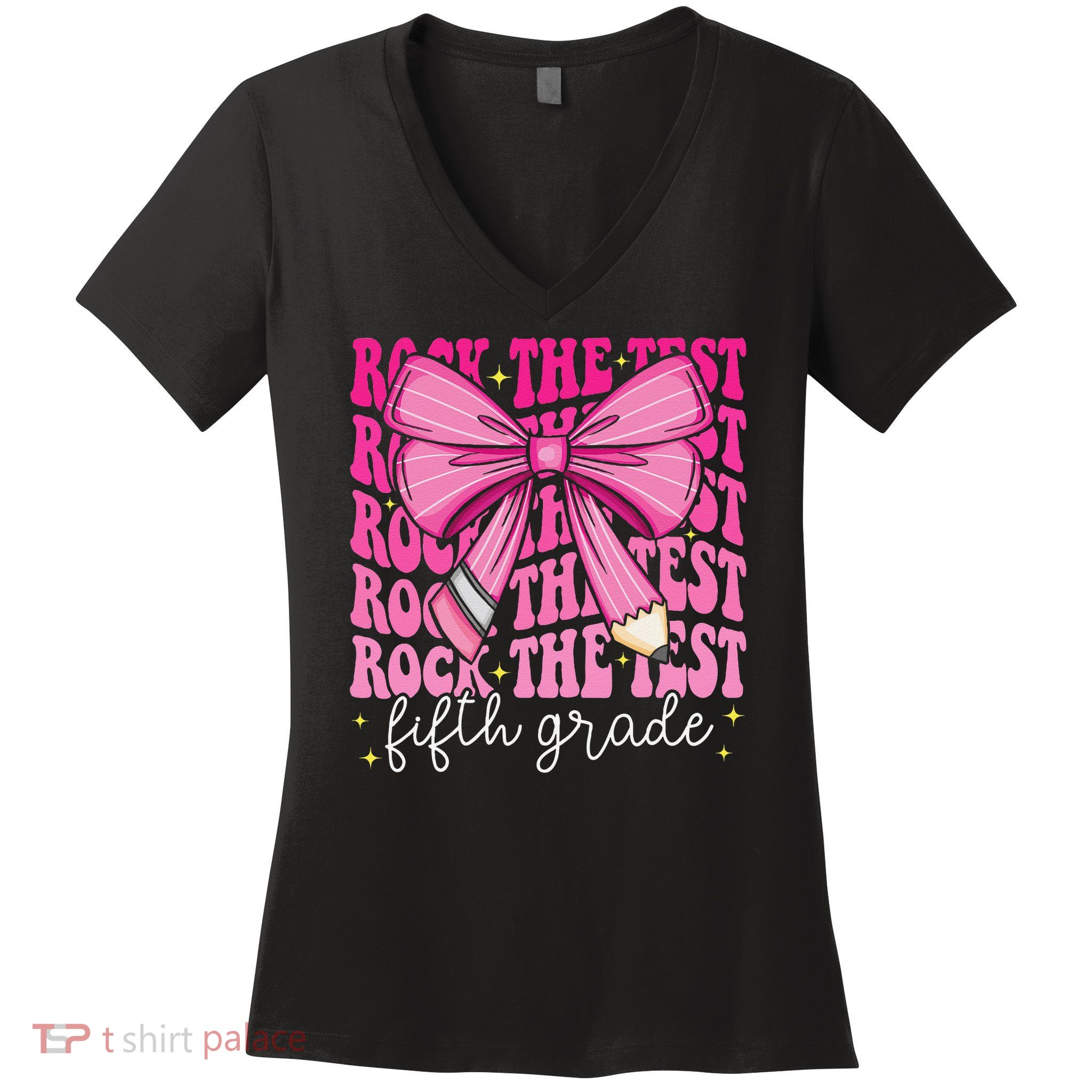 Rock The Test Day 5th Grade Teacher Fifth Grade Testing Day Women's V-Neck T-Shirt